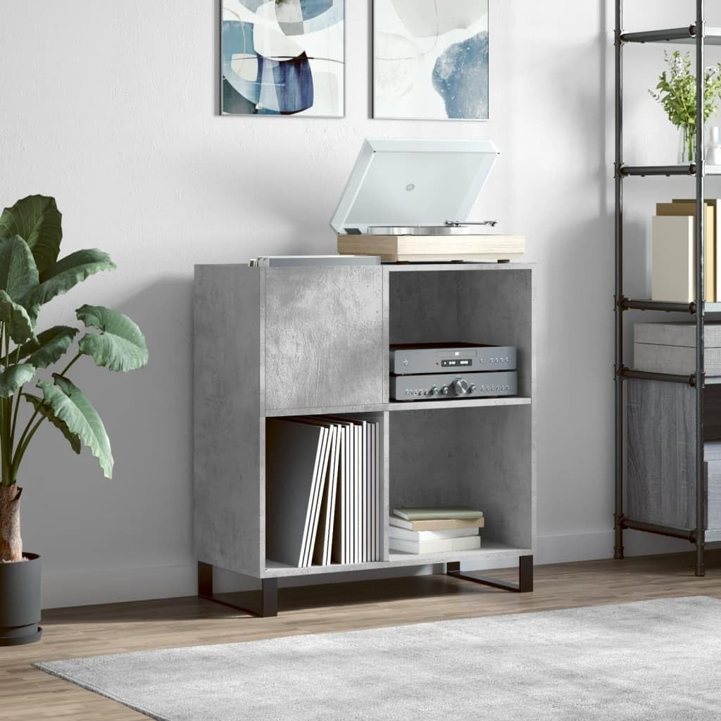 Durable Concrete Grey Vinyl Record Cabinet – Spacious Storage & Sturdy Display