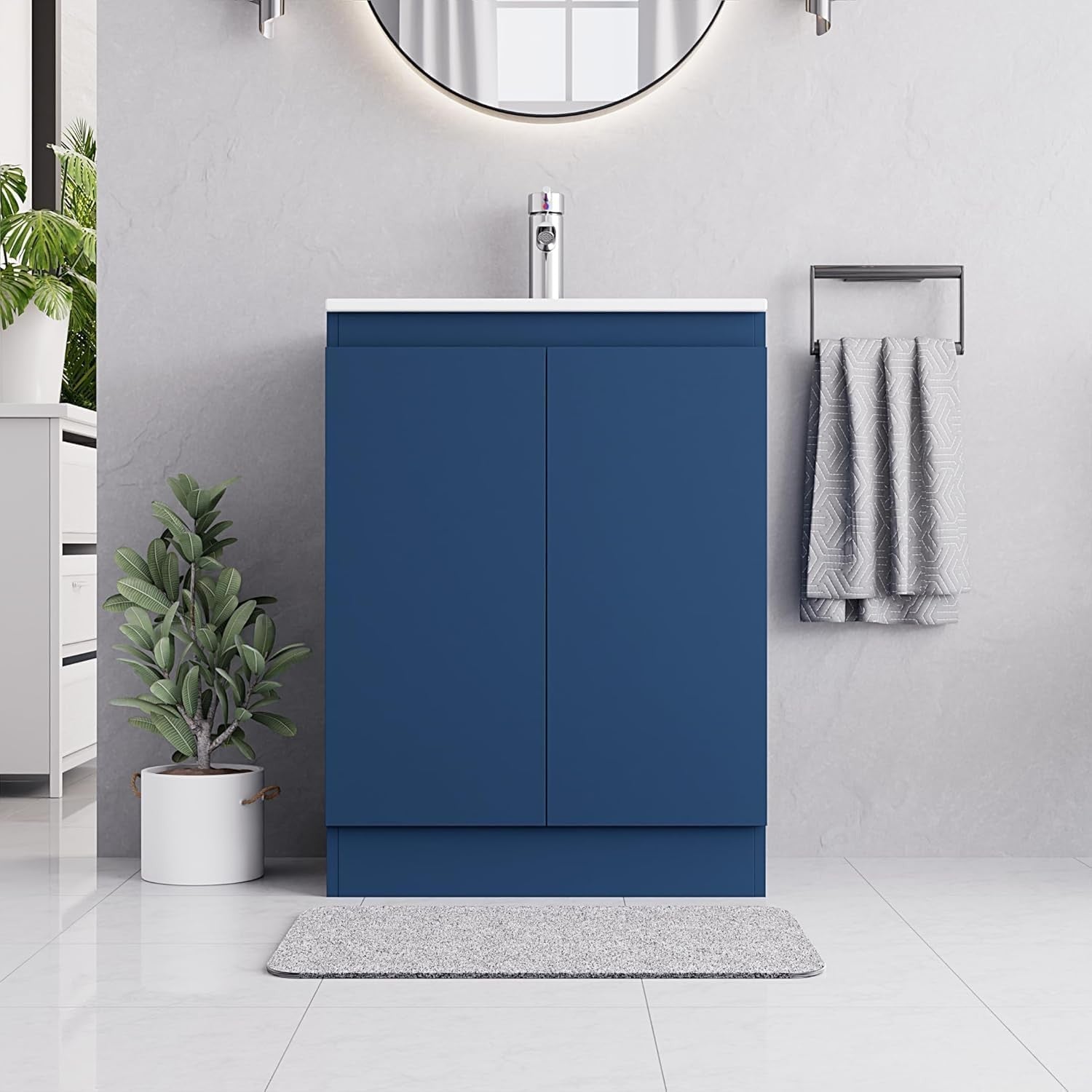 Blue 600mm Under Sink Bathroom Vanity Unit with Basin Trap Waste Cupboard