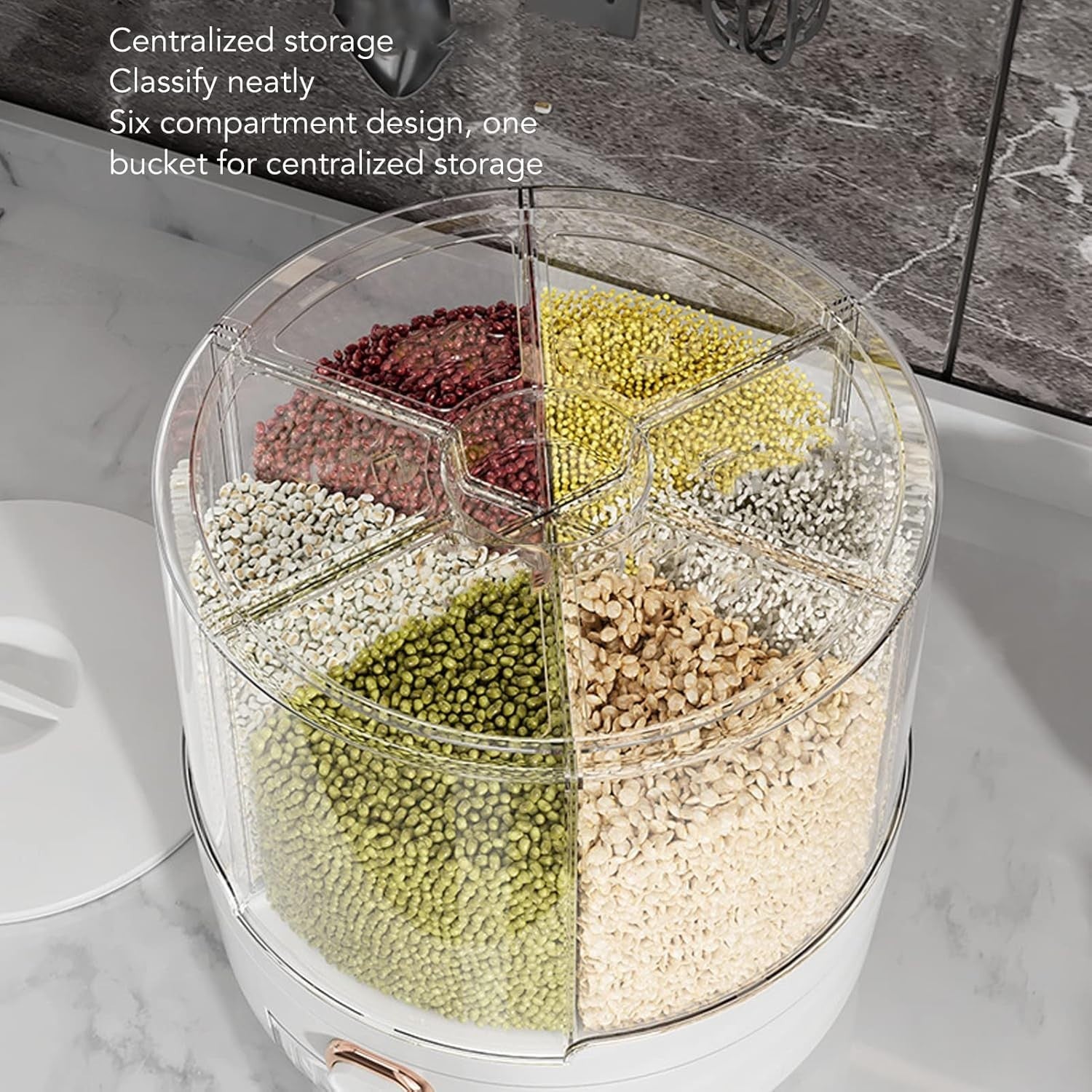 360° Rotating Rice Grain Dispenser Transparent Storage Container