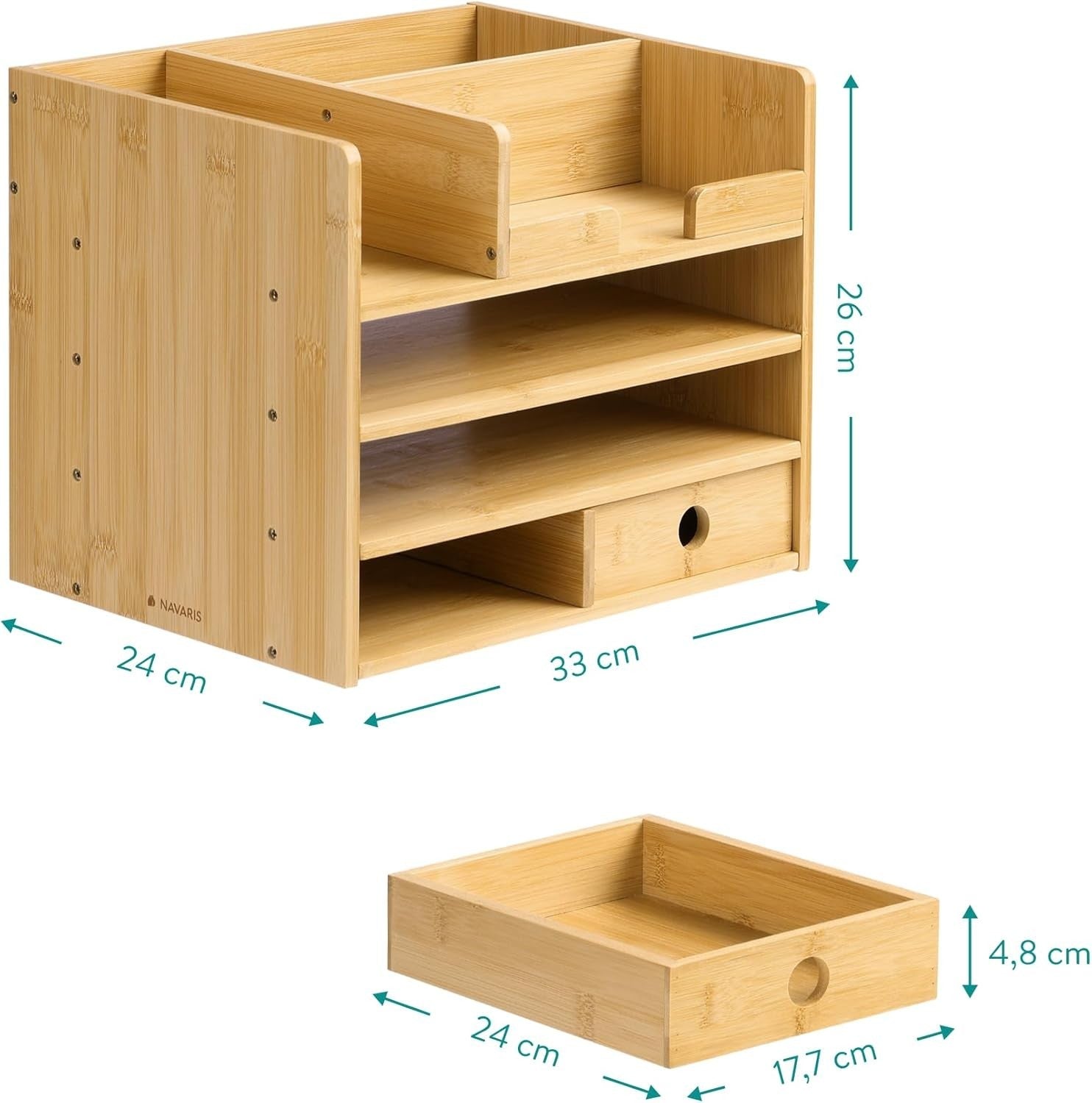 Bamboo Desk Organiser with Drawers & Compartments for Office & Stationery