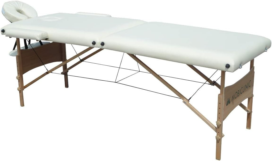 Portable Wooden Massage Table Foldable Adjustable Physiotherapy Bed Cream