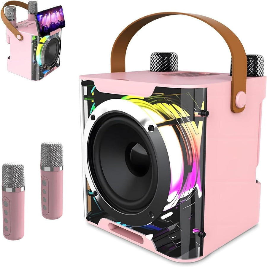 Portable Karaoke Machine 2 Wireless Mics LED