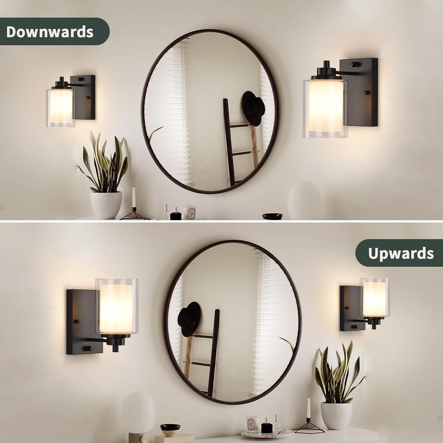 Dimmable Industrial Wall Sconces Set of 2, Matte Black, Remote
