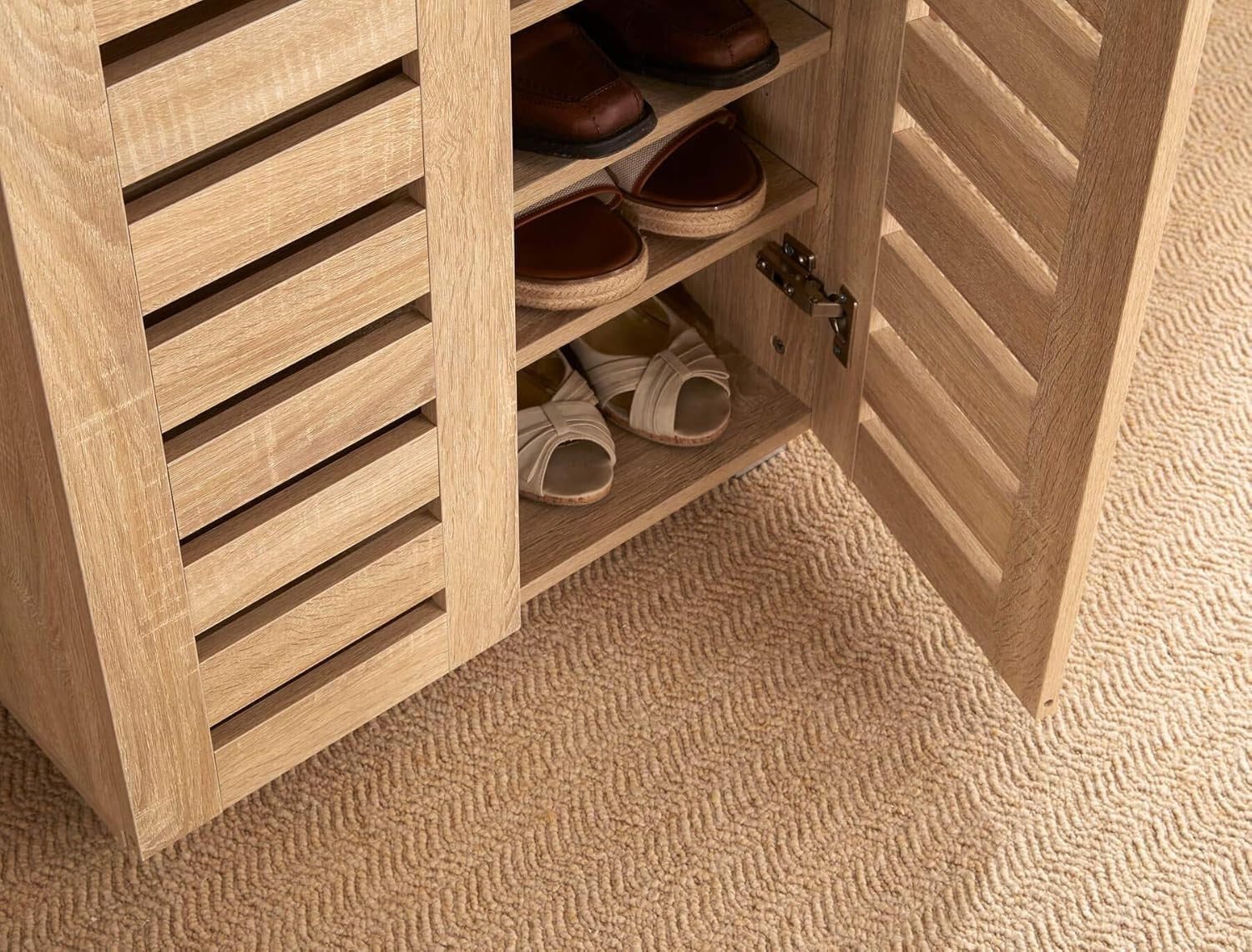 2-Door Wooden Shoe Cabinet with 5 Shelves, 60x33x87 cm Oak