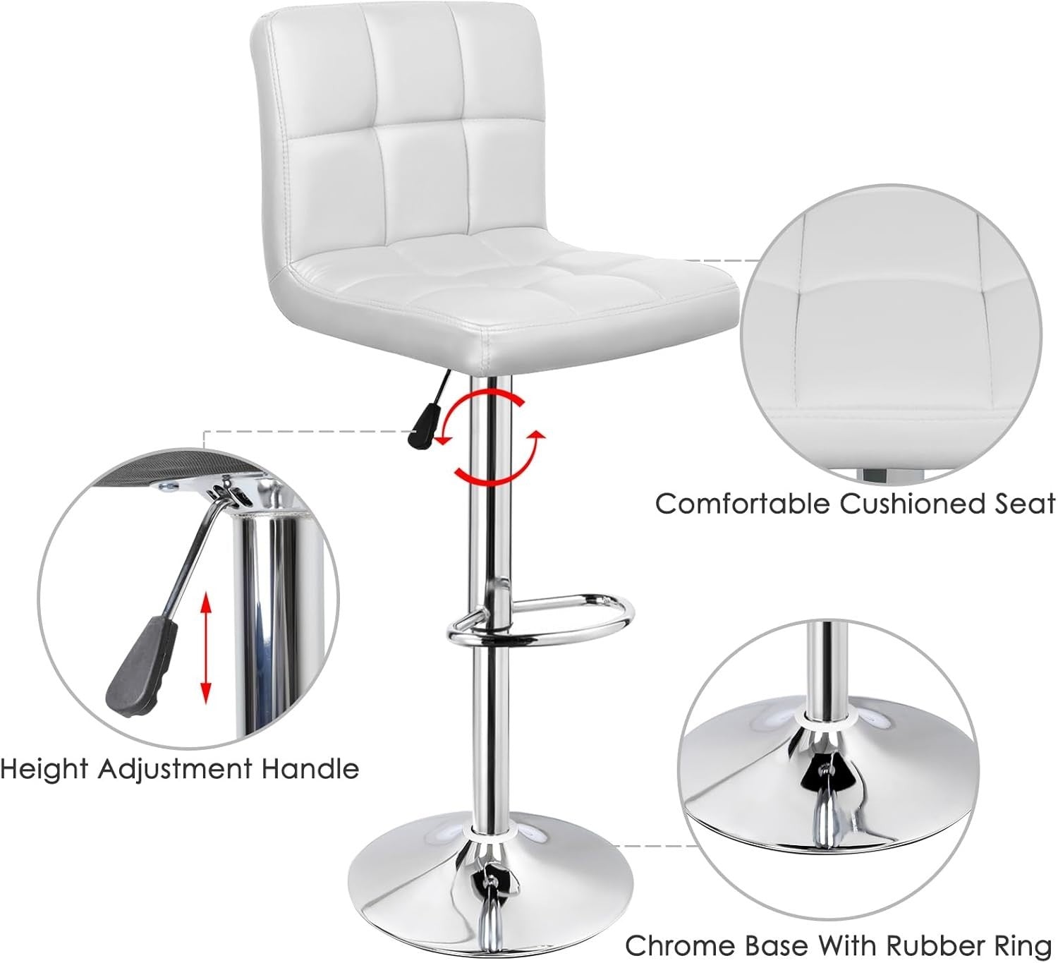 Adjustable Bar Stools Set of 2 Swivel Gas Lift White Chairs