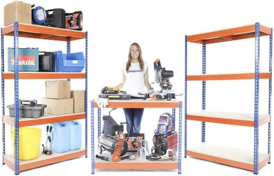 2 Heavy Duty Garage Racking Units 1800x1200x450mm + Workbench 400kg Shelves