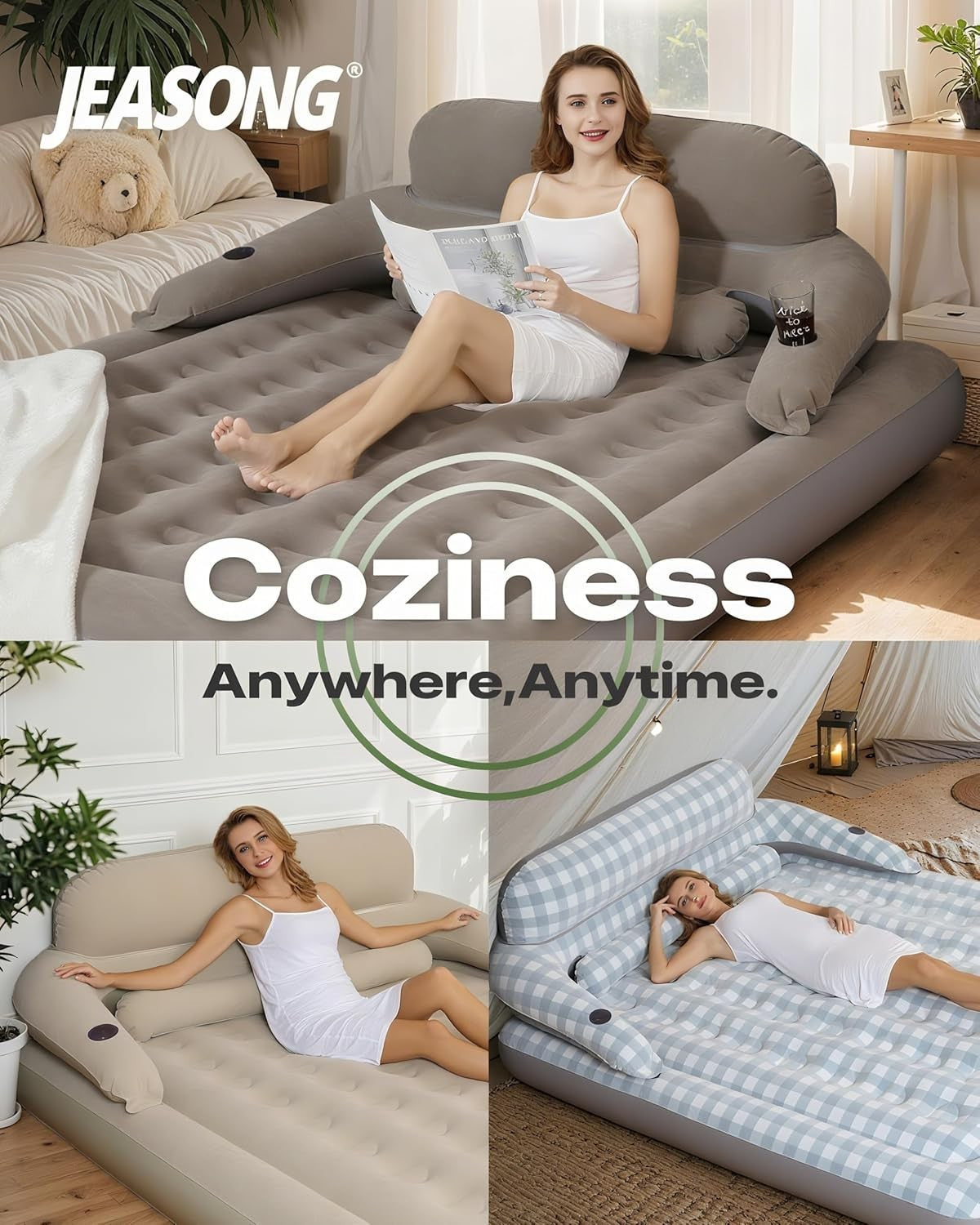 King Air Mattress Built In Headboard Fast Inflate Portable Camping Guest Bed