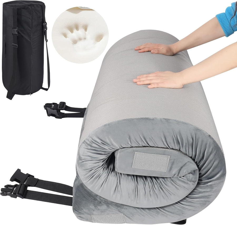 Memory Foam Camping Mattress Single - Portable Roll-Up Sleeping Pad for Floor