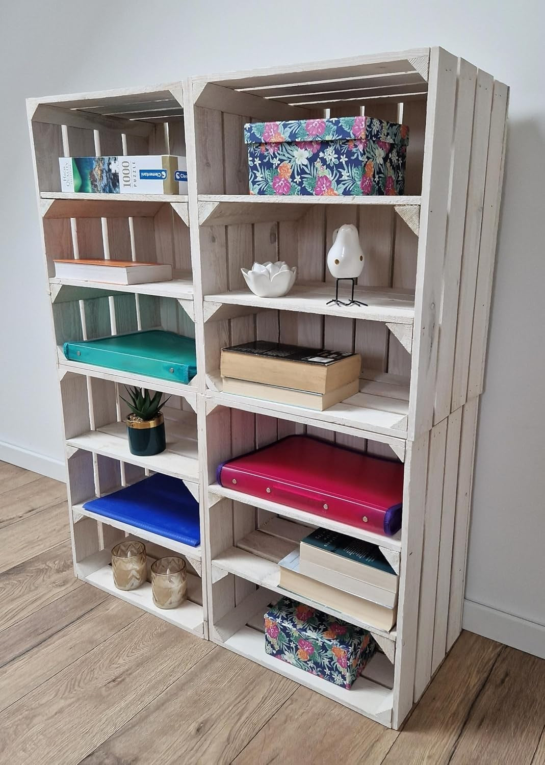 2-Tier White Wooden Crates Storage Shelf Organizer 50x40x30cm Durable