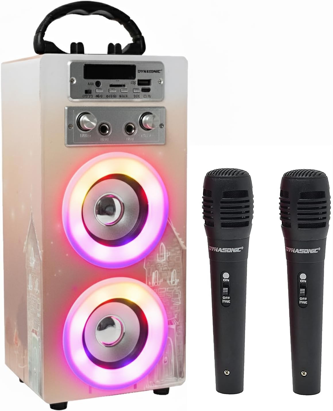 DYNASONIC Karaoke Machine Bluetooth 2 Mics LED Kids Teens