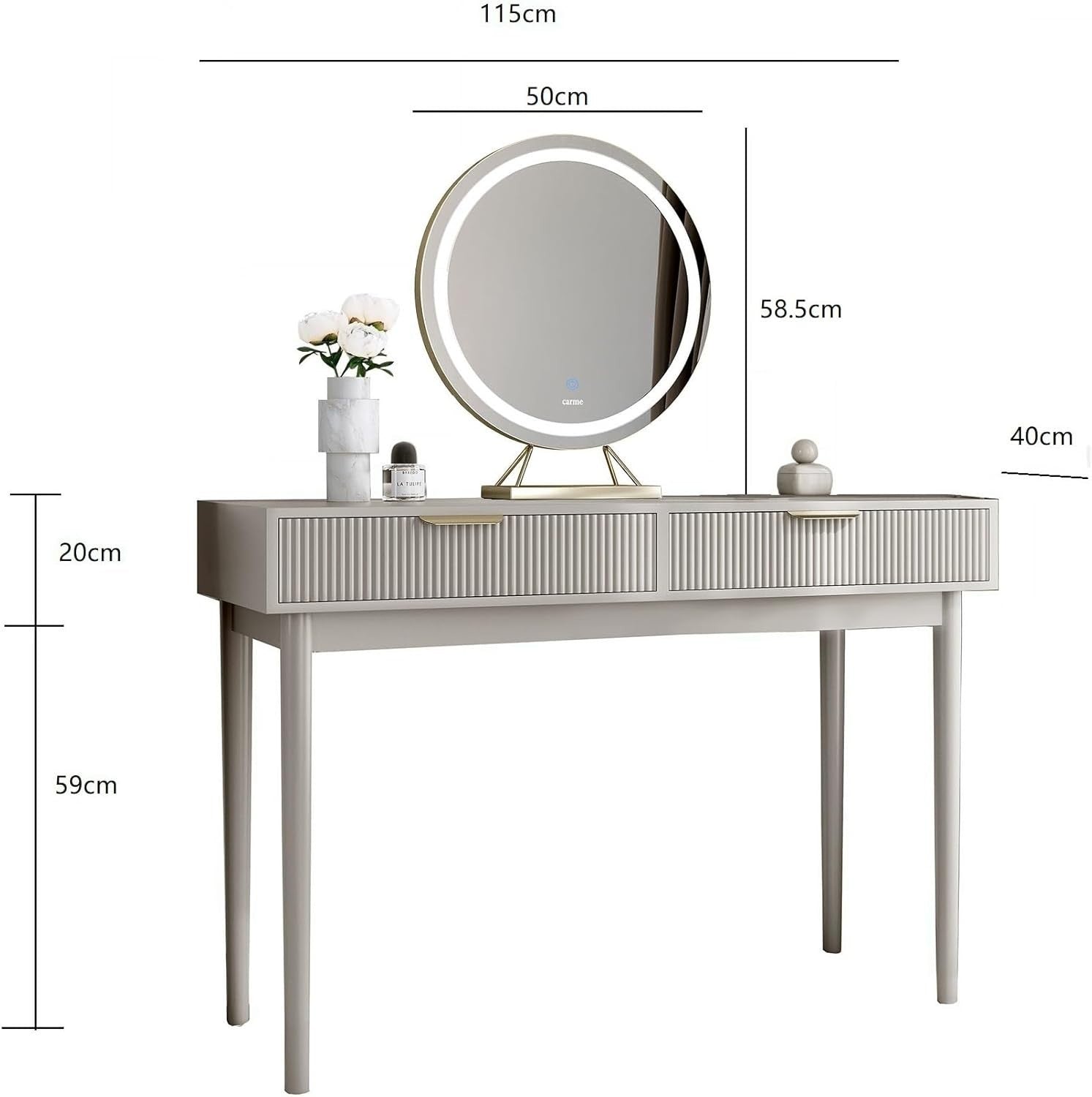 Modern Dressing Table Vanity w/2 Drawers & Mirror Mocha Gold Wood Bedroom
