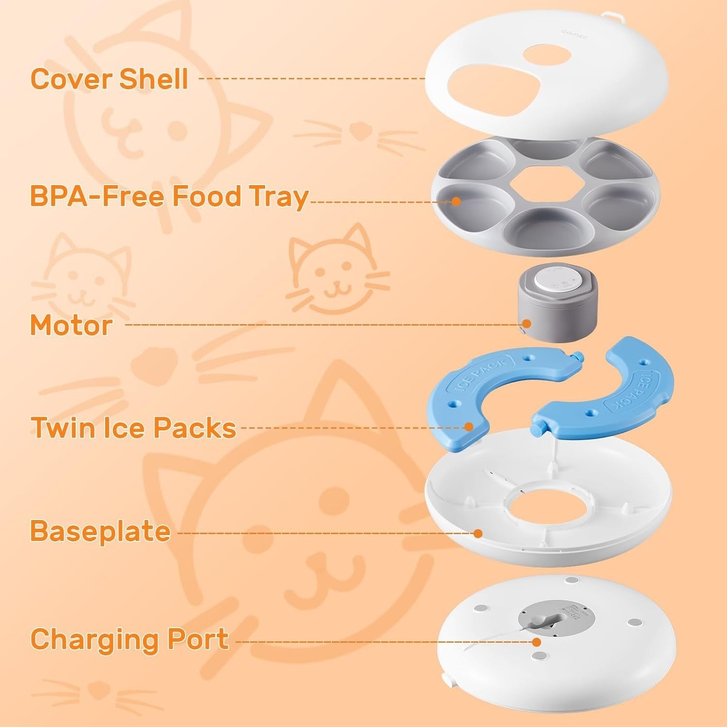 Automatic Wet Cat Feeder 6 Meal Timer Food Dispenser Ice Packs Rechargeable