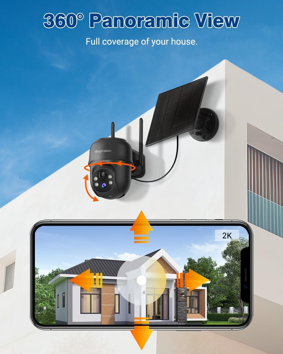 2K Solar Security Camera Wireless Outdoor PTZ 360° Night Vision WiFi