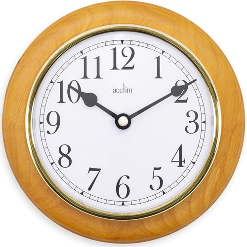 20cm Wood Frame Wall Clock Gold Trim | Easy Read Silent Quartz Clock