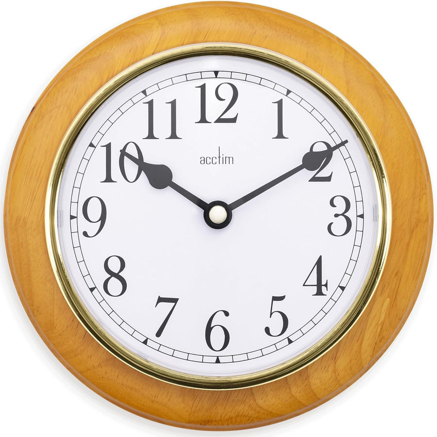 20cm Wood Frame Wall Clock Gold Trim | Easy Read Silent Quartz Clock