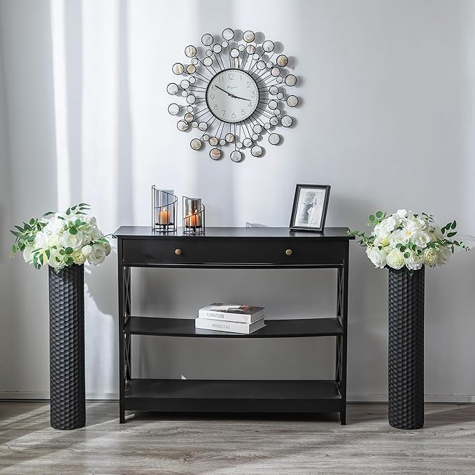 Large Black Metal Floor Vase Set 70cm Tall Modern Decor for Pampas Grass