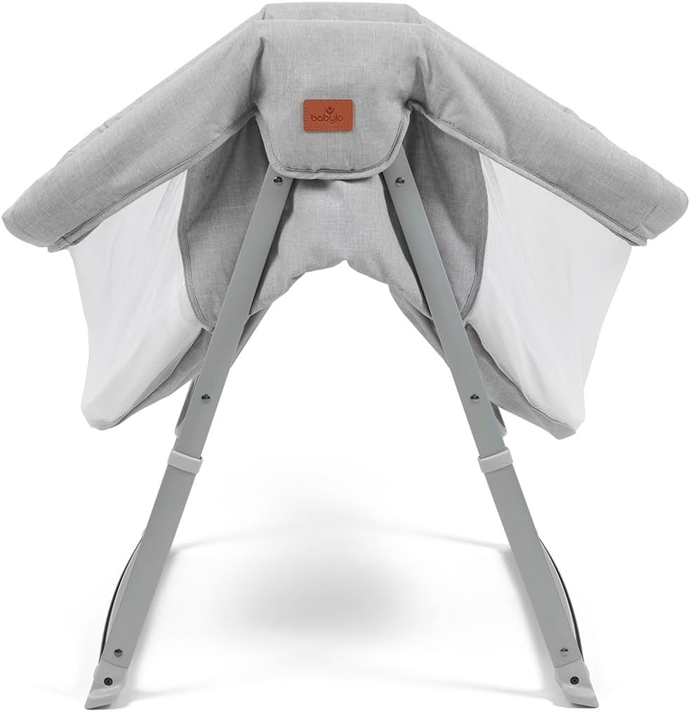 Folding Travel Crib with Mattress Mesh Sides Rocking Legs Portable Bassinet Grey
