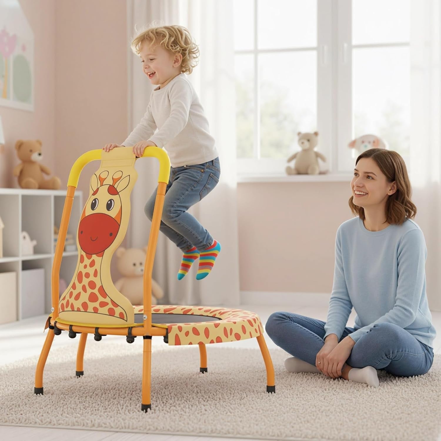 Toddler Mini Trampoline with Foam Handle Safe Kids Rebounder 80KG