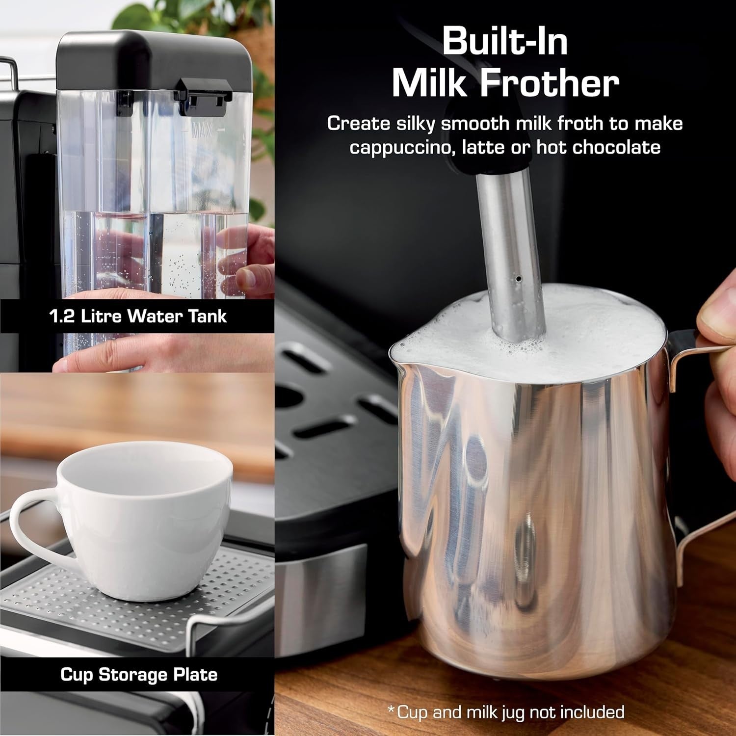Digital Espresso Coffee Machine 20 Bar Pump Milk Frother Touch Controls 1.5L