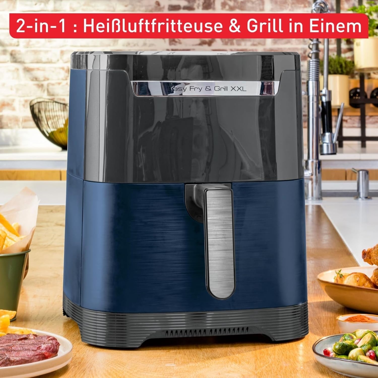 XXL Air Fryer Grill 6.5L 2 in 1 Hot Air Fryer Smoke Free 8 Presets