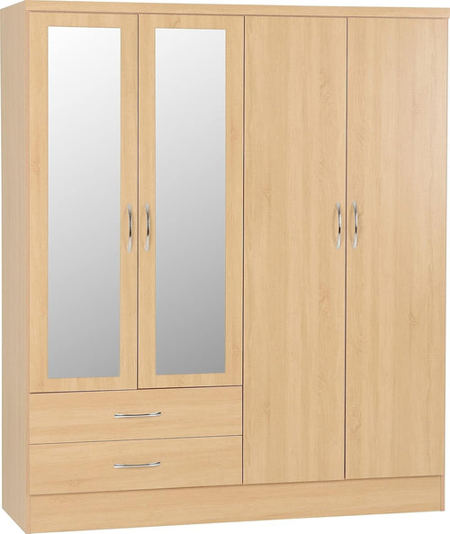 Spacious 4 Door 2 Drawer Sonoma Oak Wardrobe with Mirror & Hanging Space