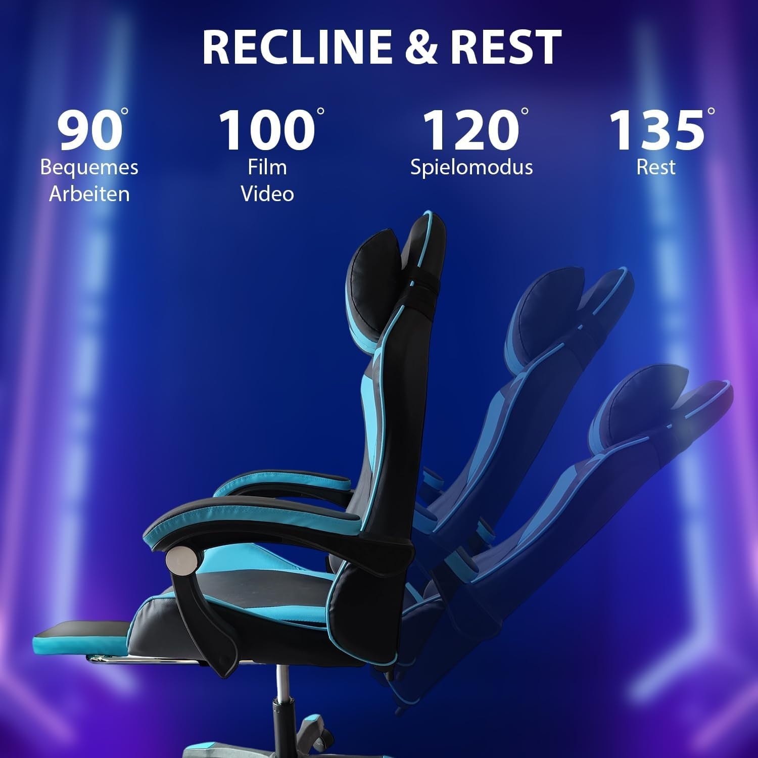 Gaming Chair with Lumbar Cushion, Headrest & Adjustable Office Chair with Footre