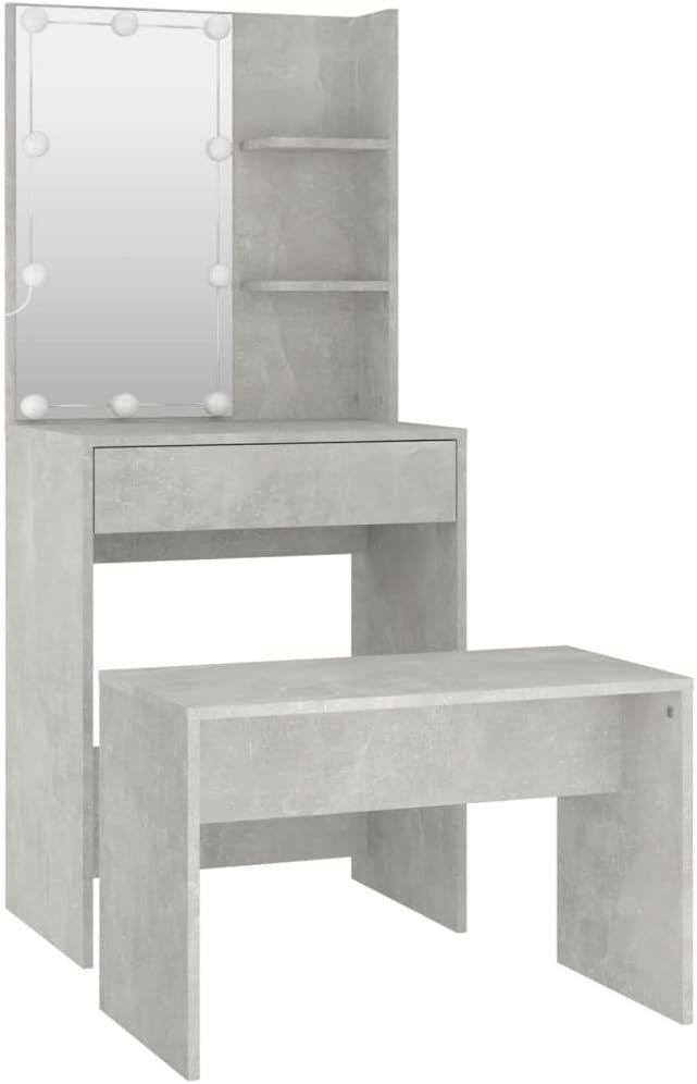 Dressing Table Set Vanity Makeup Desk Mirror Lights Storage Grey Modern Home