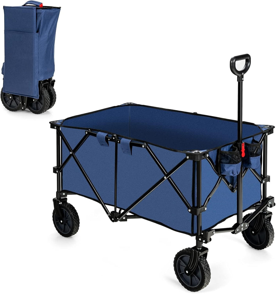Folding Camping Wagon 87x50x38cm Heavy Duty Garden Cart Cup Holders Navy