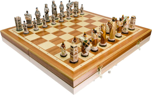 60cm Medieval England Wooden Chess Set | Burned Board & Stone Pieces | Luxury Ha