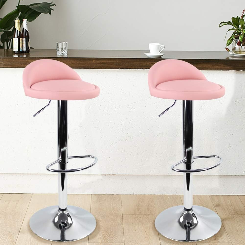 Pink Round Adjustable Swivel Bar Stool PU Leather Home Kitchen