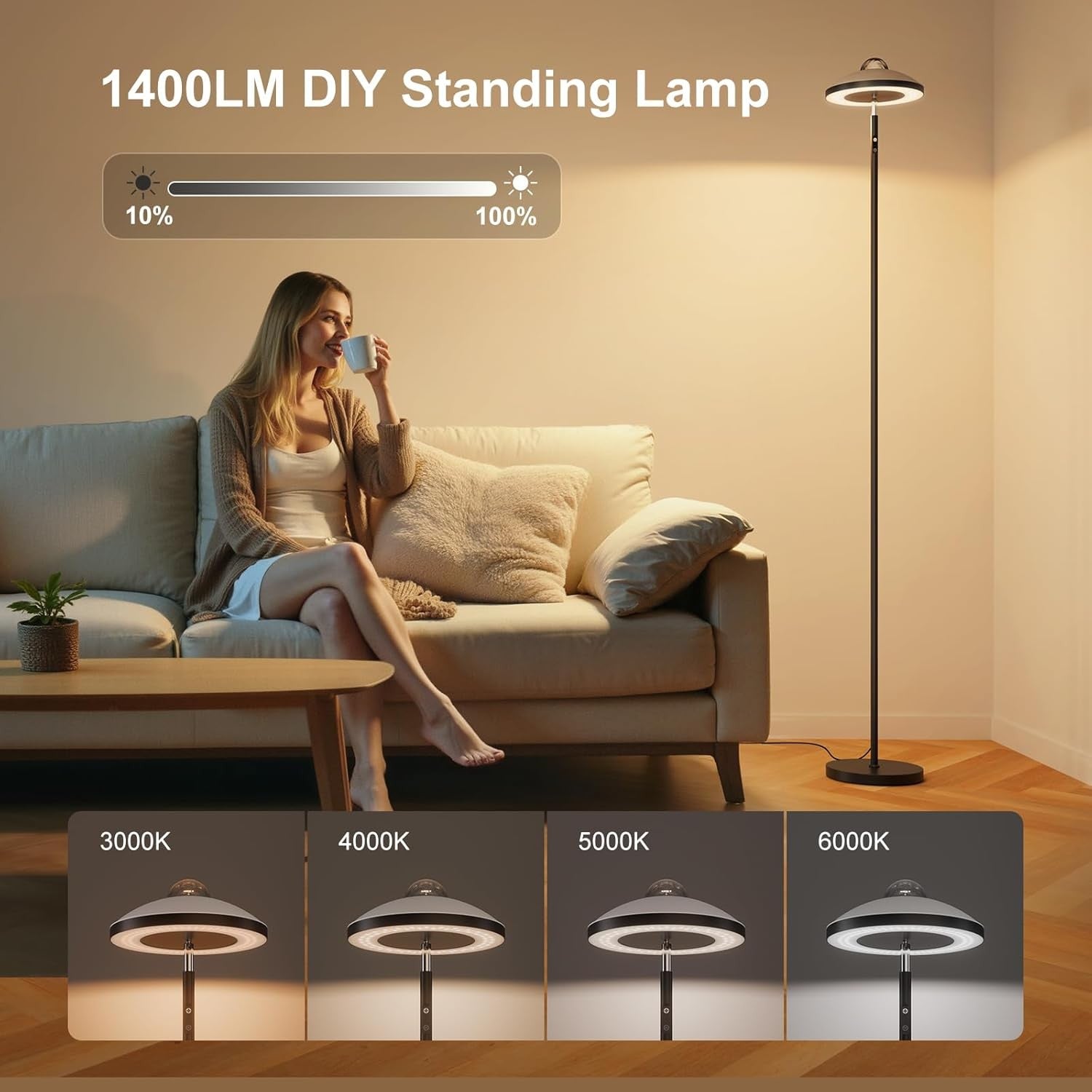 LED Uplighter Floor Lamp Aurora Projector Remote Touch Dimmable Mood Light