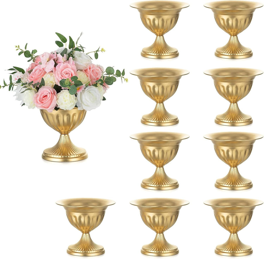 Gold Metal Urn Vase Set of 10 Wedding Table Centerpieces Floral Planters