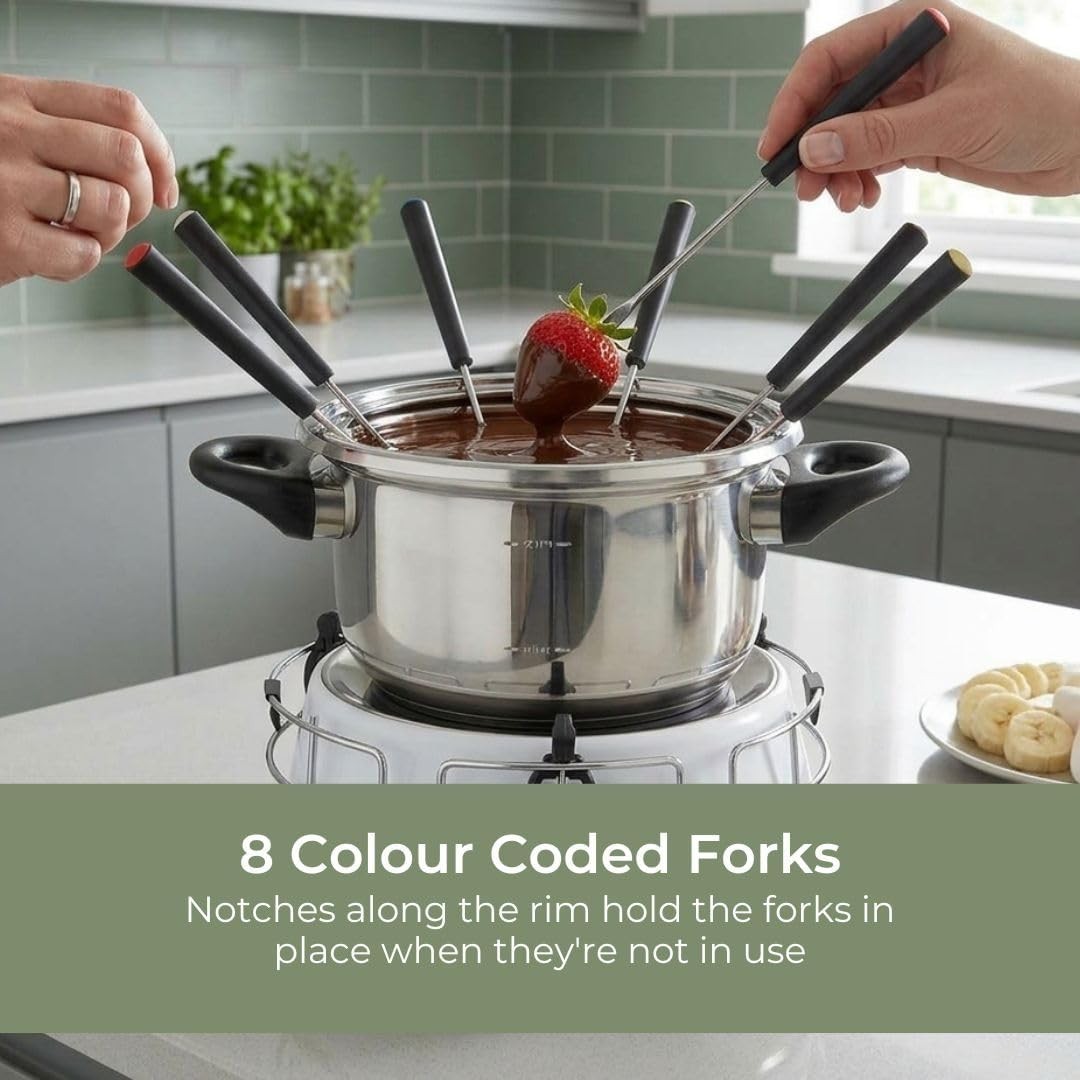 Electric Fondue Set 2L Stainless Steel Pot 8 Forks Rotating Tray