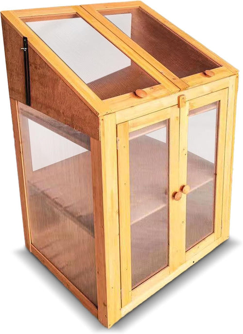 Wooden Cold Frame Mini Greenhouse 69x49x120cm | Polycarbonate Grow House