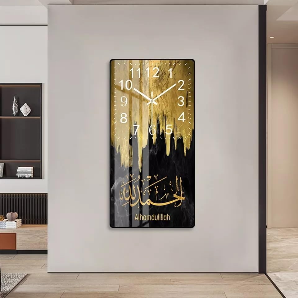 Modern Islamic Calligraphy Wall Clock Acrylic Art 50cm Luxury Gold Black Decor