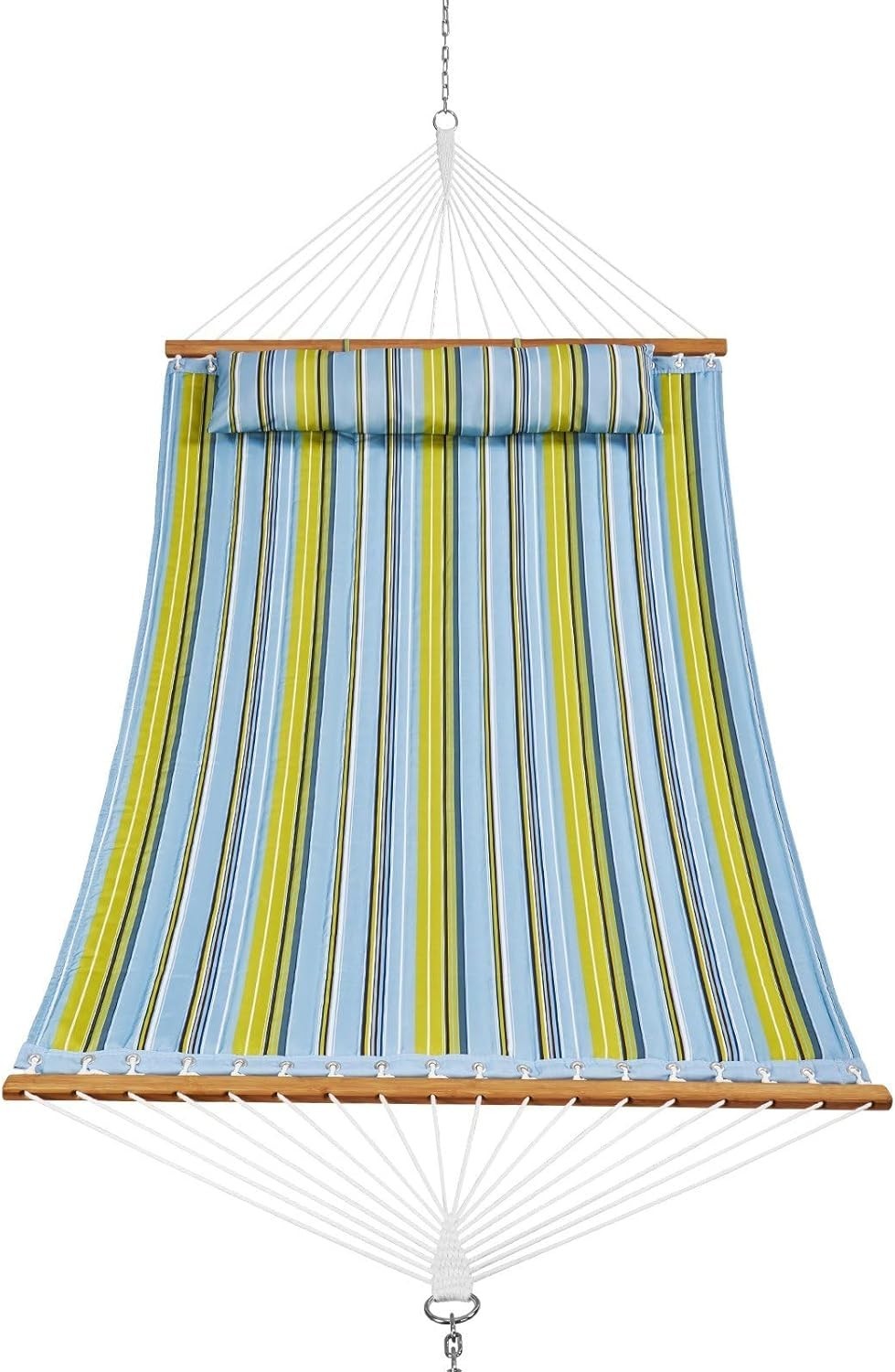 Luxury Double Hammock w/ Pillow & Hardwood Bar – Outdoor Garden, Patio, Camping