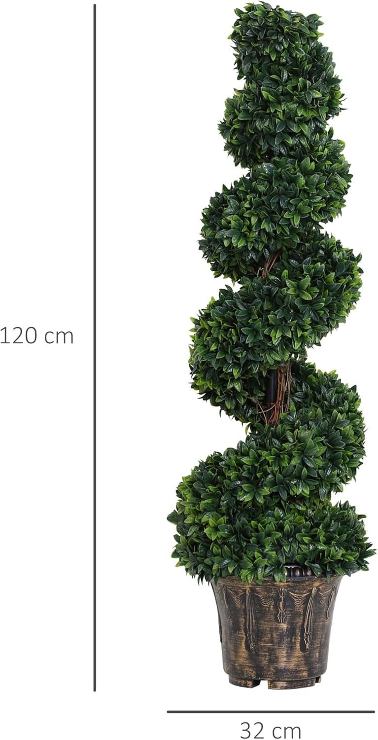 Set of 2 Artificial Boxwood Spiral Trees 120cm Faux Green Potted Topiary Decor