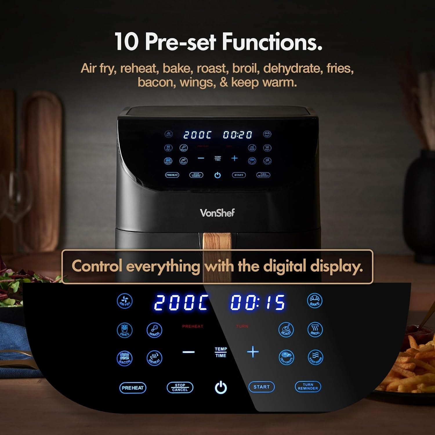 Large Air Fryer 6L | 10-in-1 Digital Display Fast Healthy Cooking Nordic Black