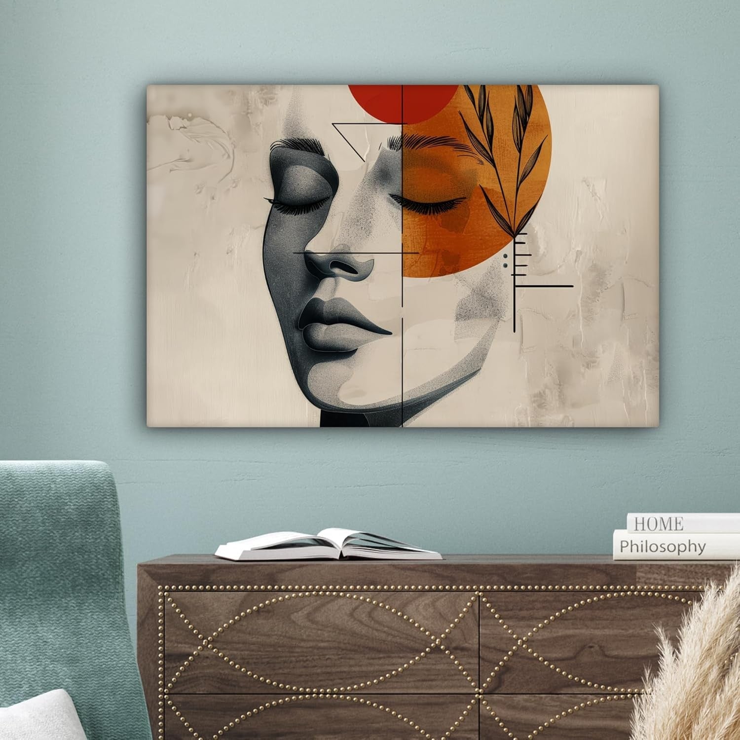 Large Framed Canvas Wall Art 60x40cm Abstract Woman Botanical Print