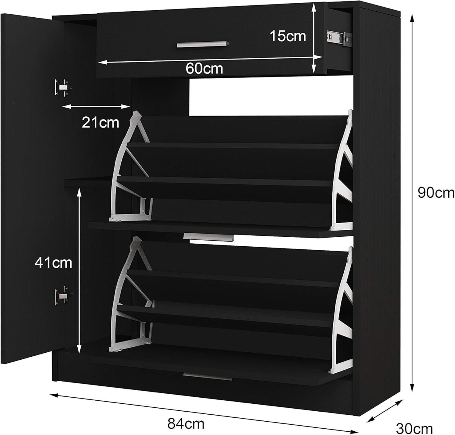 Modern Black Shoe Cabinet with Drawer & 18-Pair Pull-Down Storage Rack