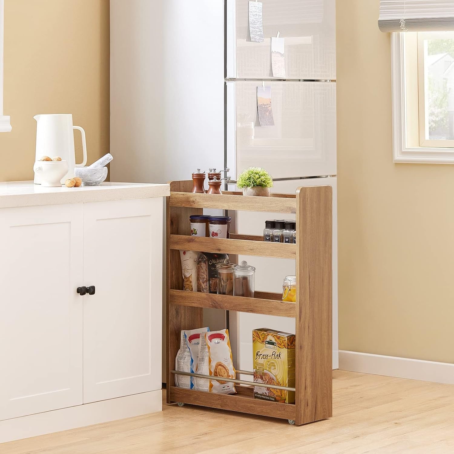 Slim Kitchen Storage Trolley 4 Tier Narrow Rolling Cart with Wheels
