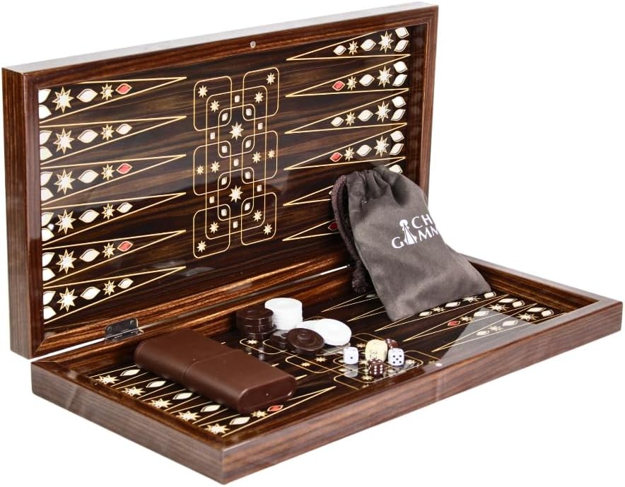 20 Inch Wooden Carved Backgammon Set Luxury Folding Strategy Board Game