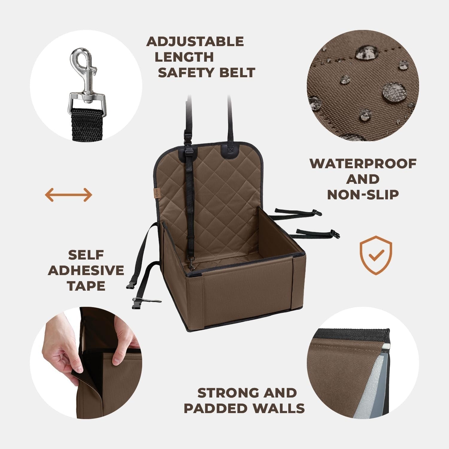 Waterproof Dog Booster Car Seat Extra Stable Travel Bed Brown 12kg