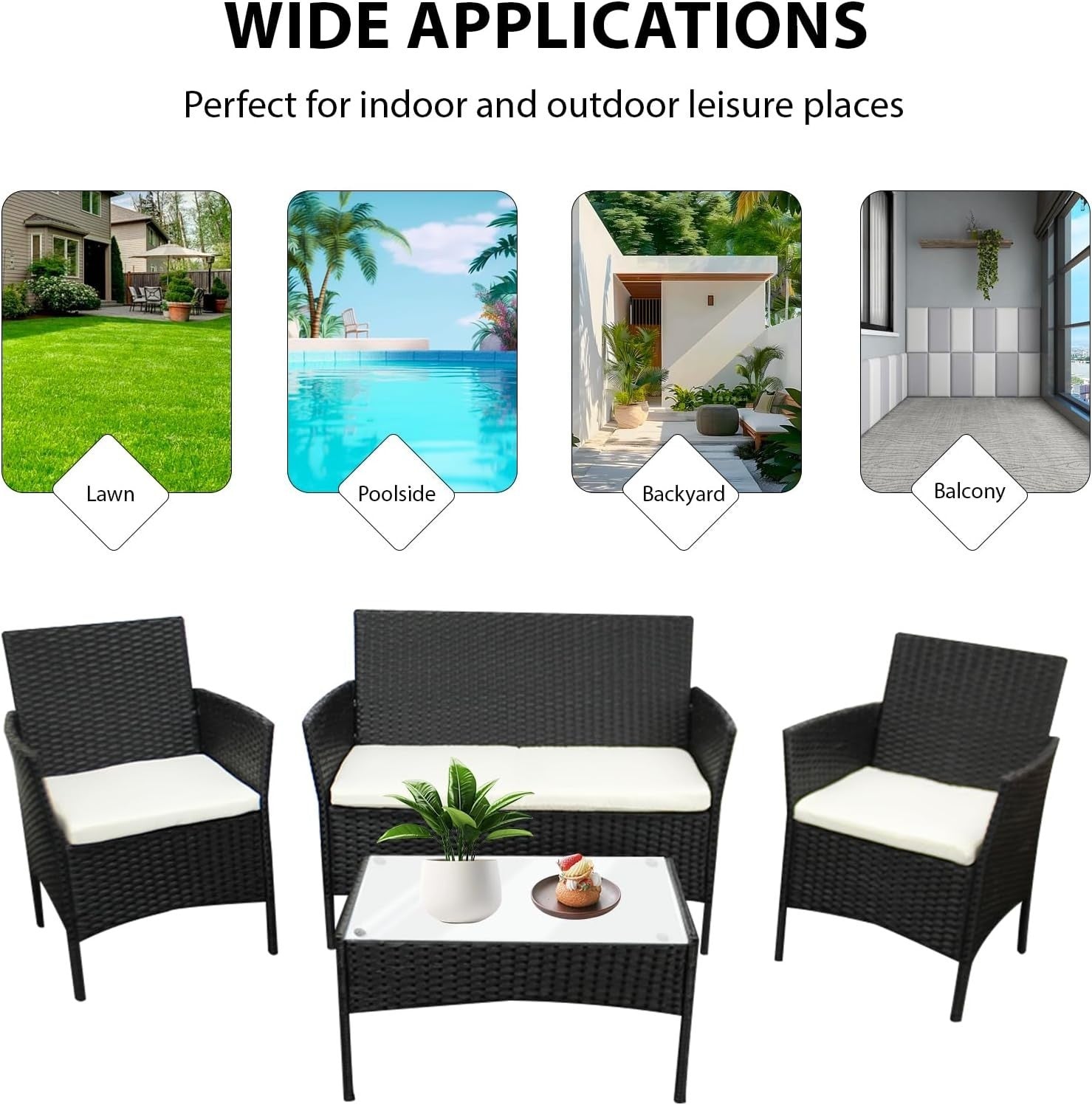 4-Piece Rattan Garden Set Outdoor Sofa Table Chairs Patio Backyard Balcony