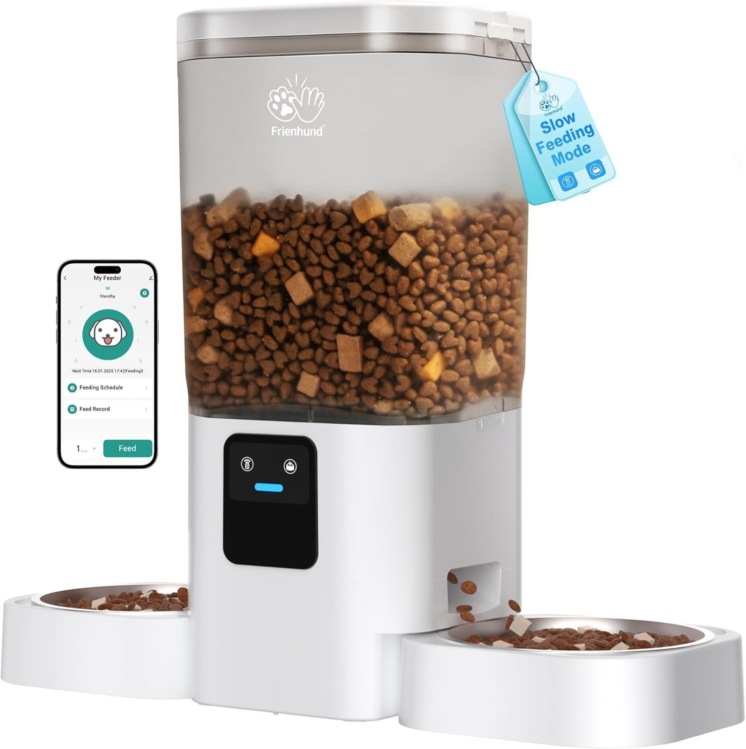 Automatic Cat Feeder 2 Cats WiFi App Control 7L Dual Bowl Slow Feed