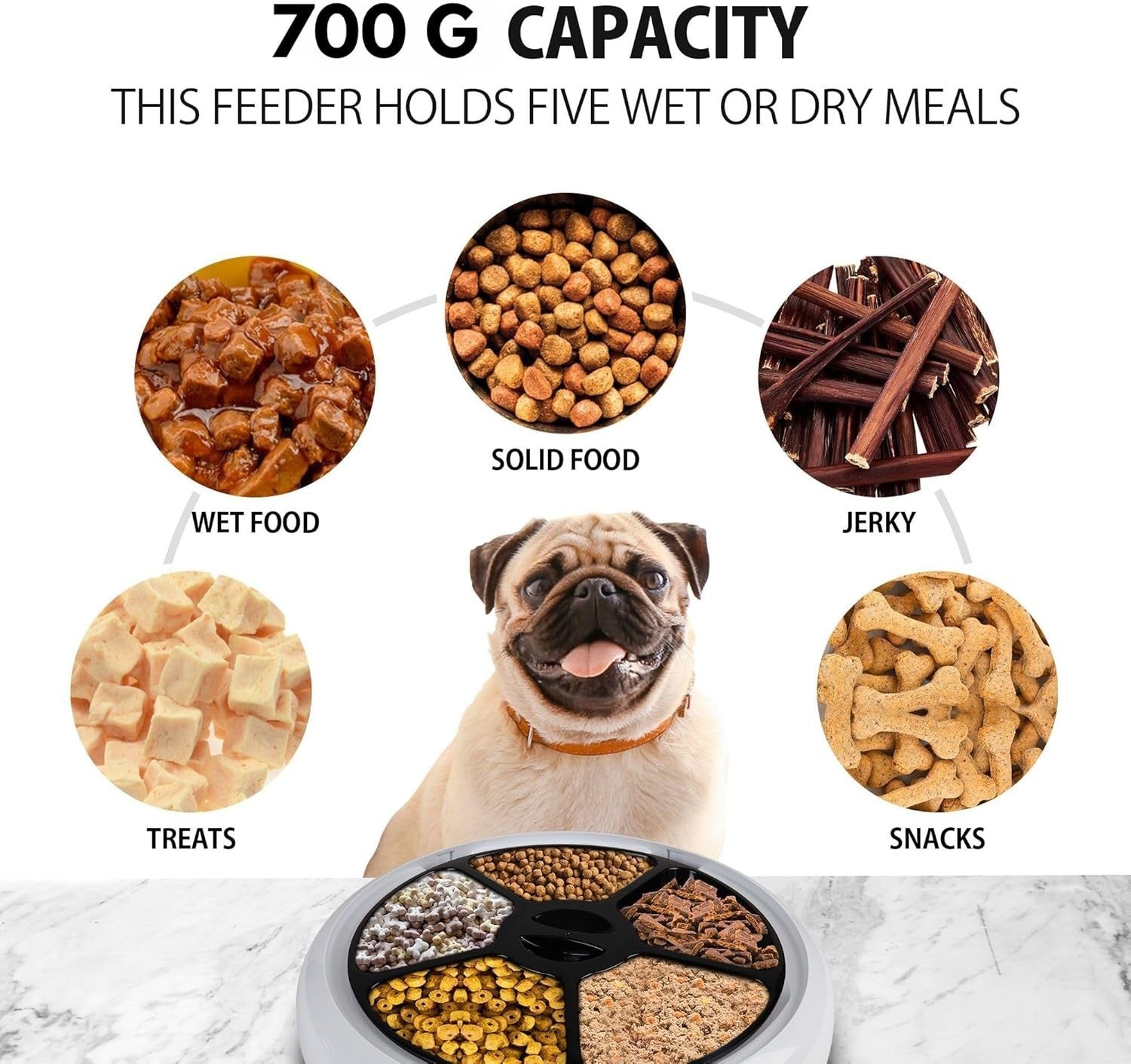 Automatic Pet Feeder 5 Meal Timer Voice Recorder Food Dispenser Bowl