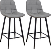 Grey Faux Leather Bar Stools Set of 2 – Fixed Height Kitchen Chairs