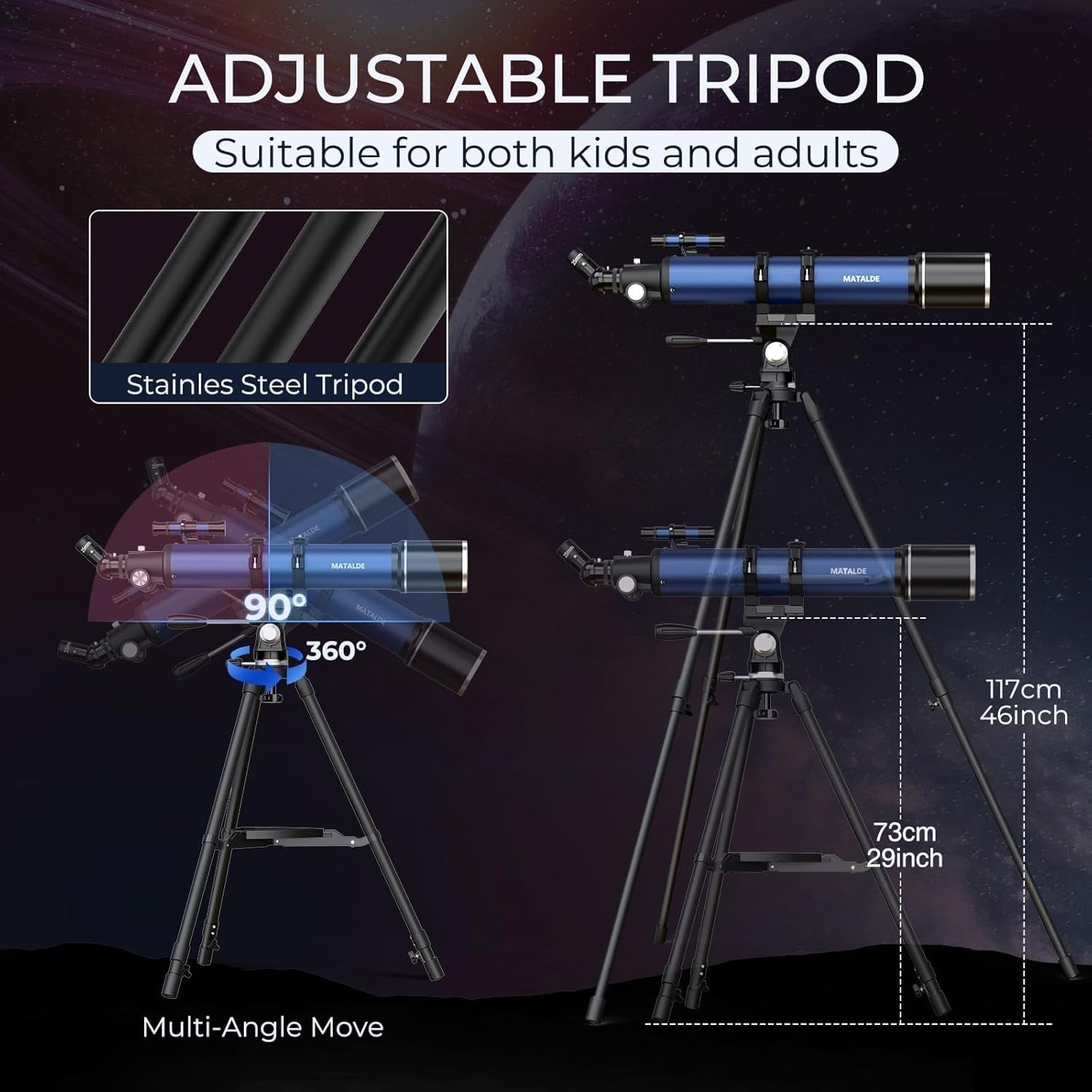 Advanced Telescope 90mm Refractor 32X-240X Astronomy Kit Blue Tripod