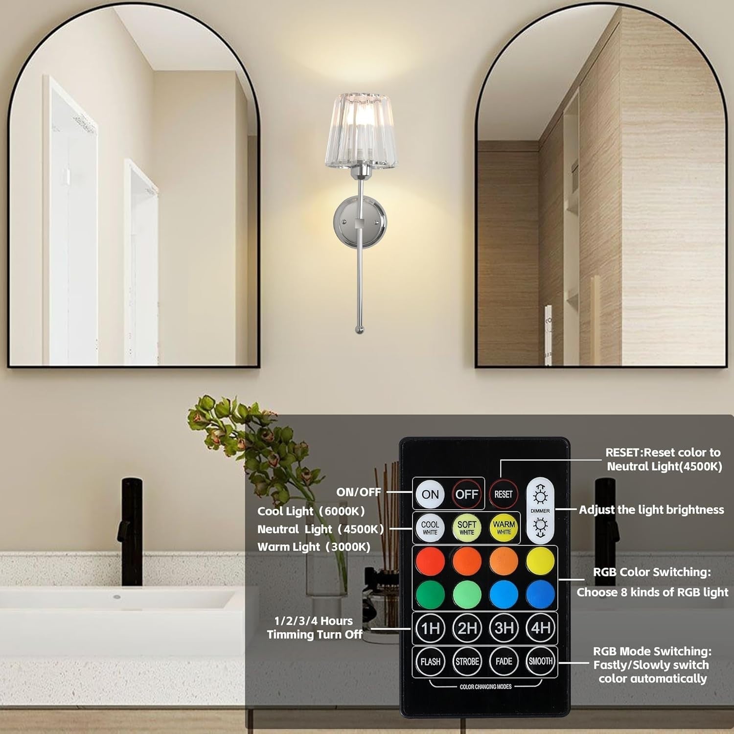 Wireless Rechargeable Wall Lights 2-Pack, Remote Control, USB Charging