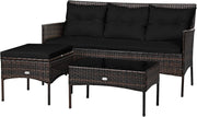 Black Rattan Corner Garden Sofa Set 4 Seater Patio Lounge Table Stool